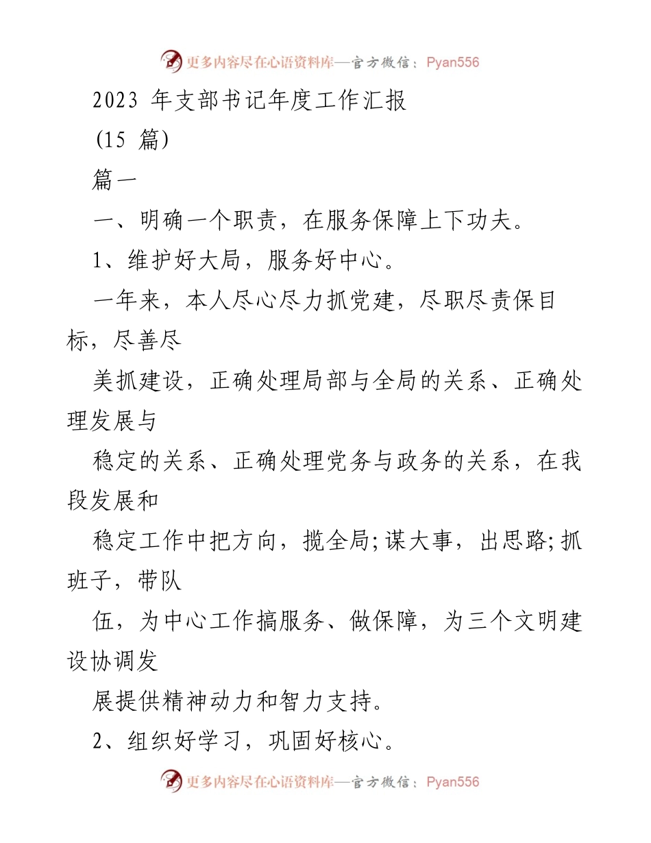 [工作总结] 年度工作汇报 - 2023年支部书记年度工作总结.docx_第1页