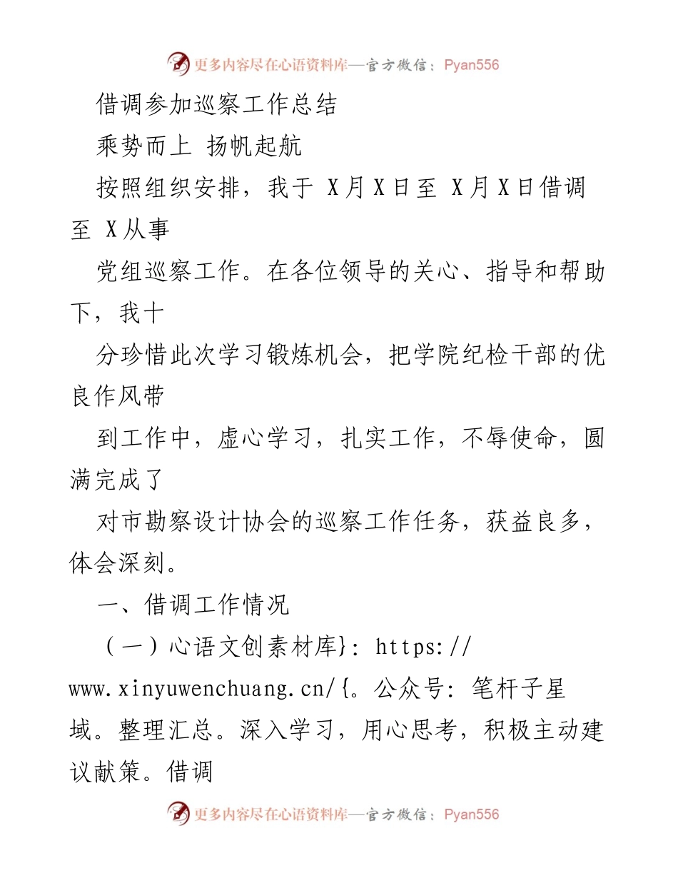 [工作总结] 巡察工作 - 借调巡察工作总结与体会.docx_第1页