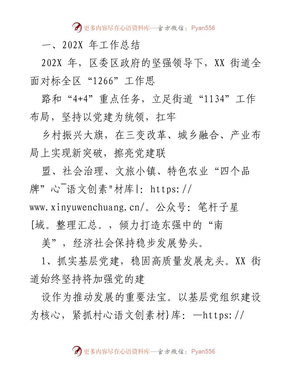 [工作总结] 年度工作总结 - 202X年XX街道工作总结与乡村振兴成效.docx_第1页