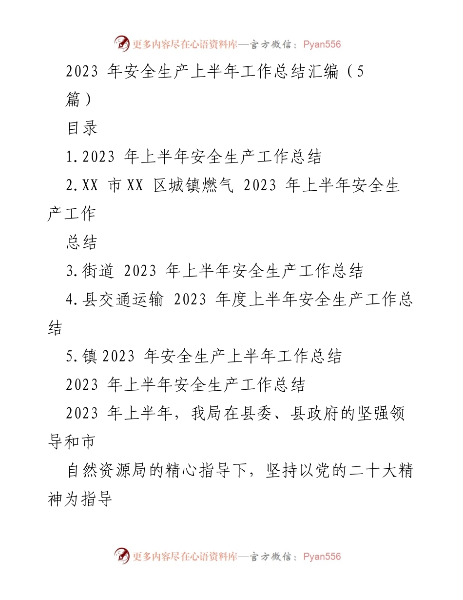 [工作总结] 安全生产 - 2023年上半年安全生产工作总结汇编_2.docx_第1页