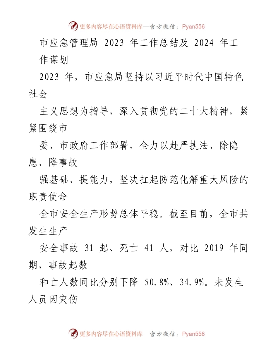 [工作总结] 市应急管理局 - 2023年工作总结及2024年工作谋划.docx_第1页