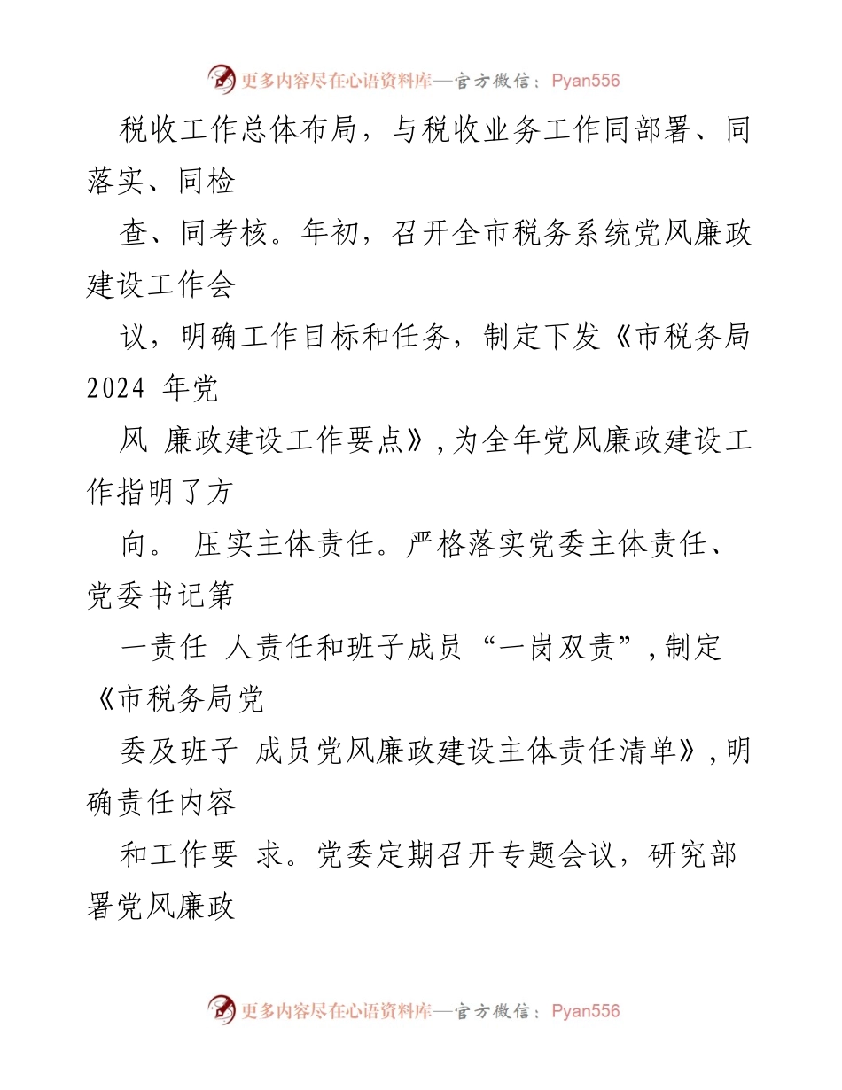 [工作总结] 市税务局 - 2024年党风廉政建设工作总结.docx_第2页