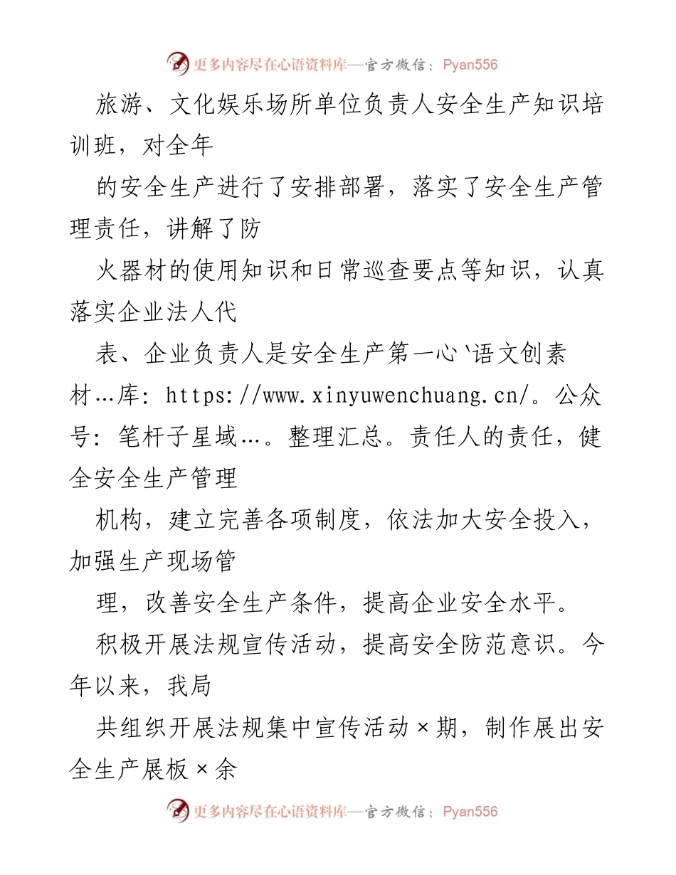 [工作总结] 安全生产培训班 - 文化娱乐场所安全生产管理与执法工作总结.docx_第1页