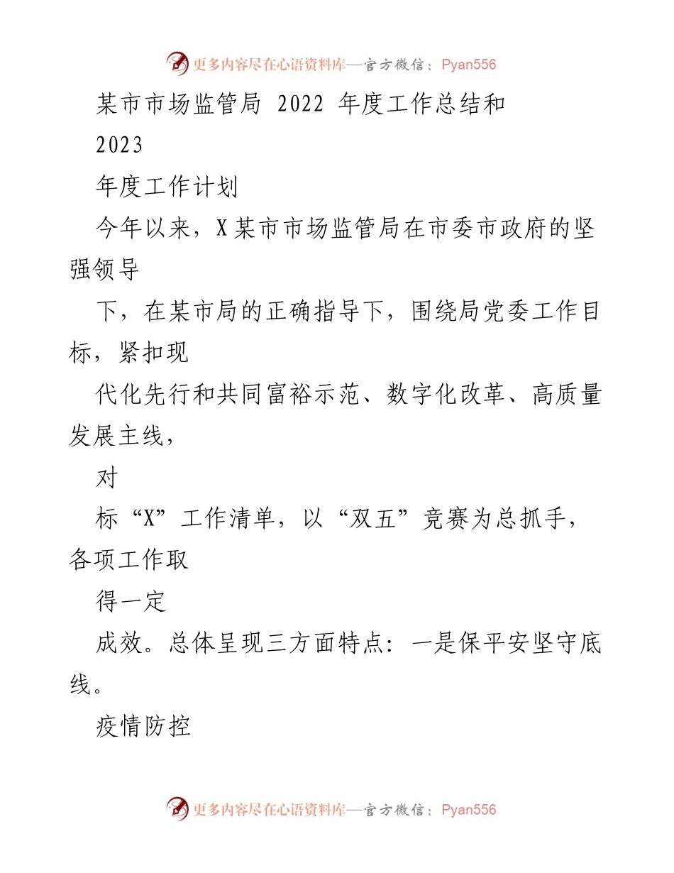[工作总结] 年度工作总结 - 某市市场监管局2022年度工作总结与2023年度工作计划.docx_第1页