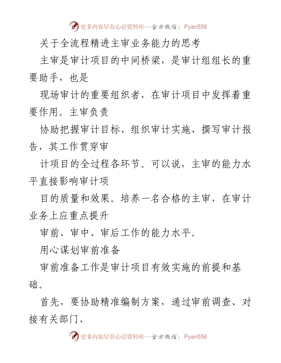 [工作总结] 审计项目 - 全流程精进主审业务能力的思考与实践.docx_第1页