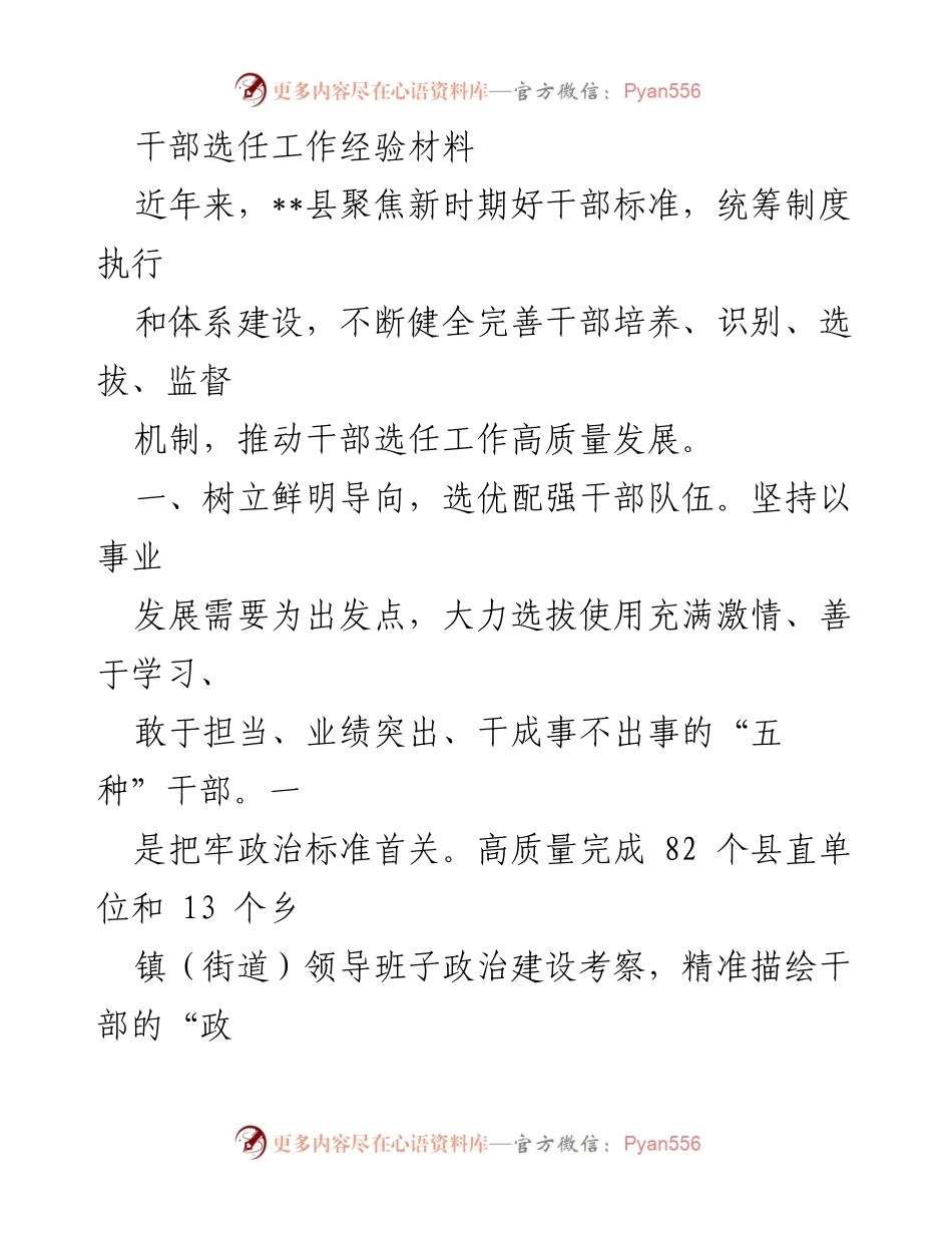 [工作总结] 干部选任工作 - 提升干部选任质量的经验与措施.docx_第1页