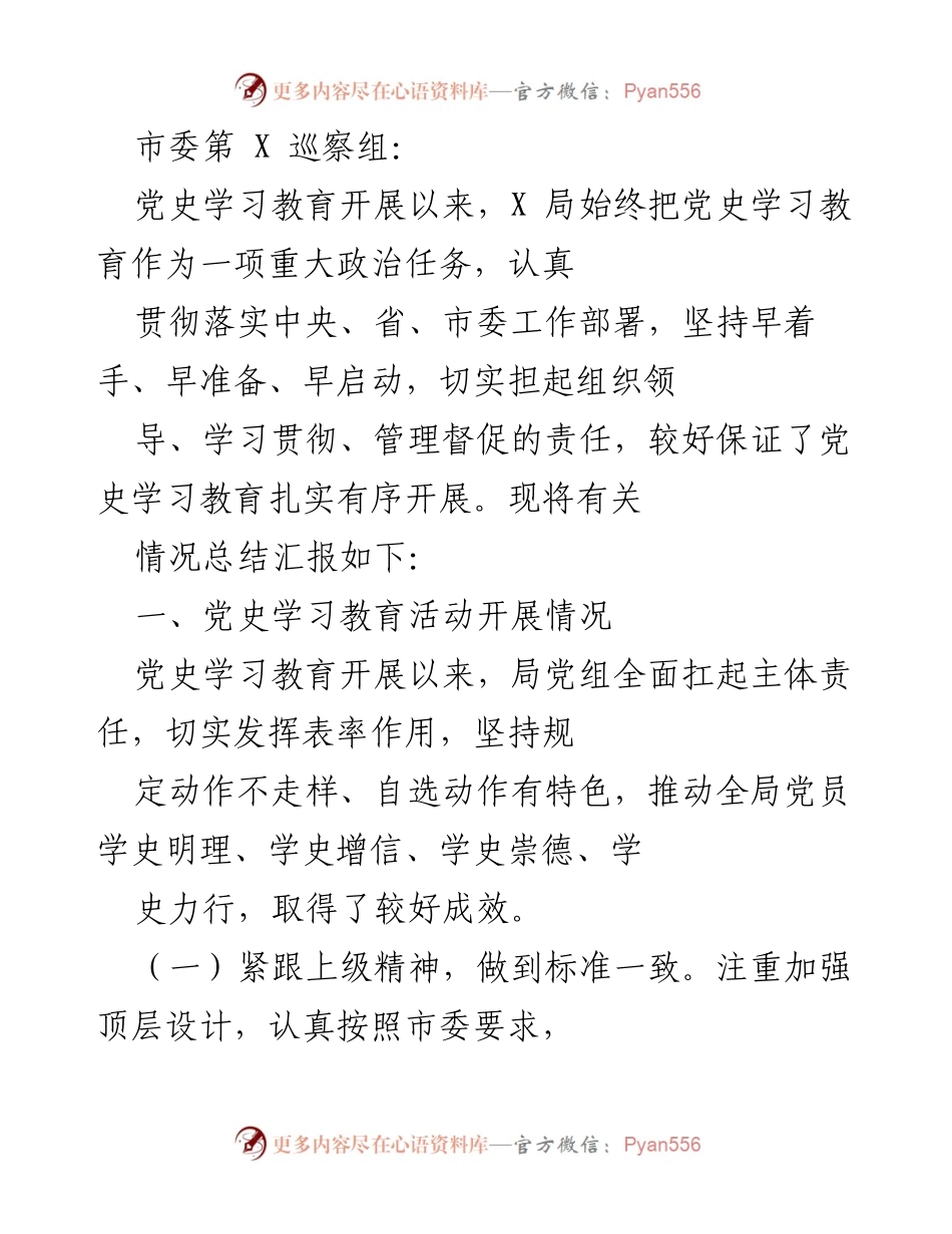 [工作总结] 市委巡察 - X局党史学习教育开展情况总结报告.docx_第1页