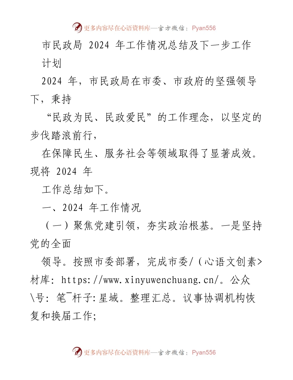 [工作总结] 市民政局 - 2024 年工作总结与未来规划.docx_第1页
