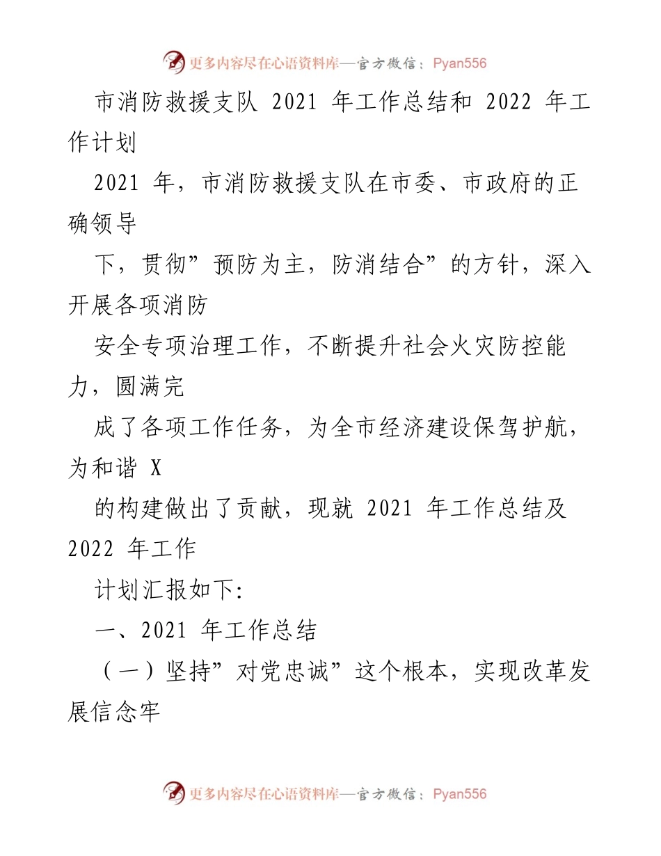 [工作总结] 市消防救援支队 - 2021年工作总结与2022年工作计划.docx_第1页