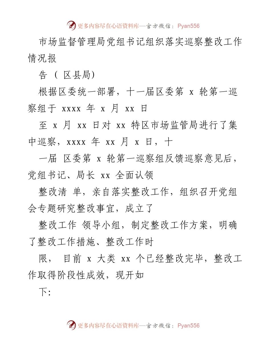[工作总结] 巡察整改 - 市场监督管理局巡察整改工作情况总结报告.docx_第1页
