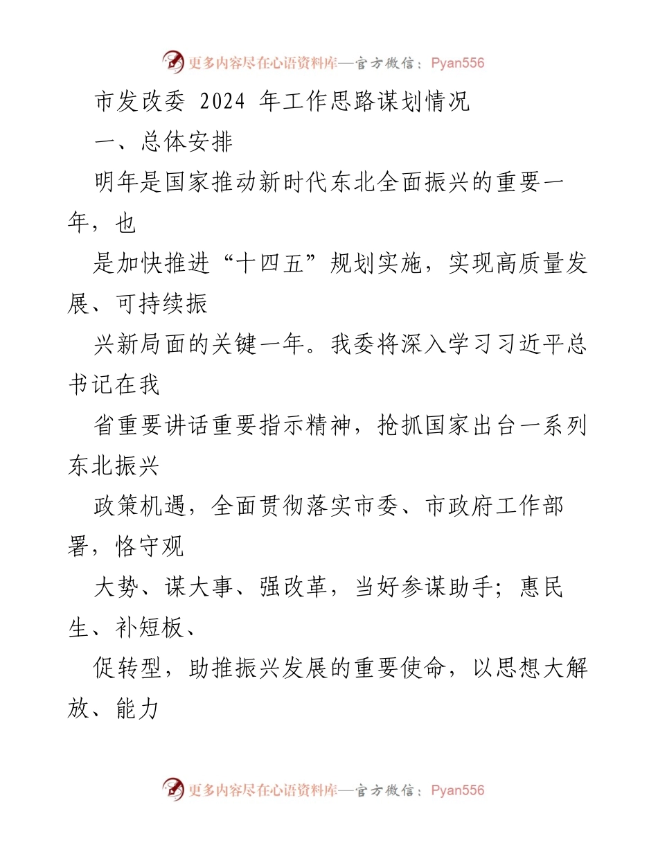 [工作总结] 市发改委 - 2024年工作思路与重点任务规划_1.docx_第1页