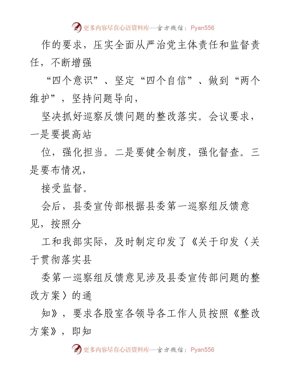 [工作总结] 巡察整改 - xx 县委宣传部巡察整改进展情况报告.docx_第2页