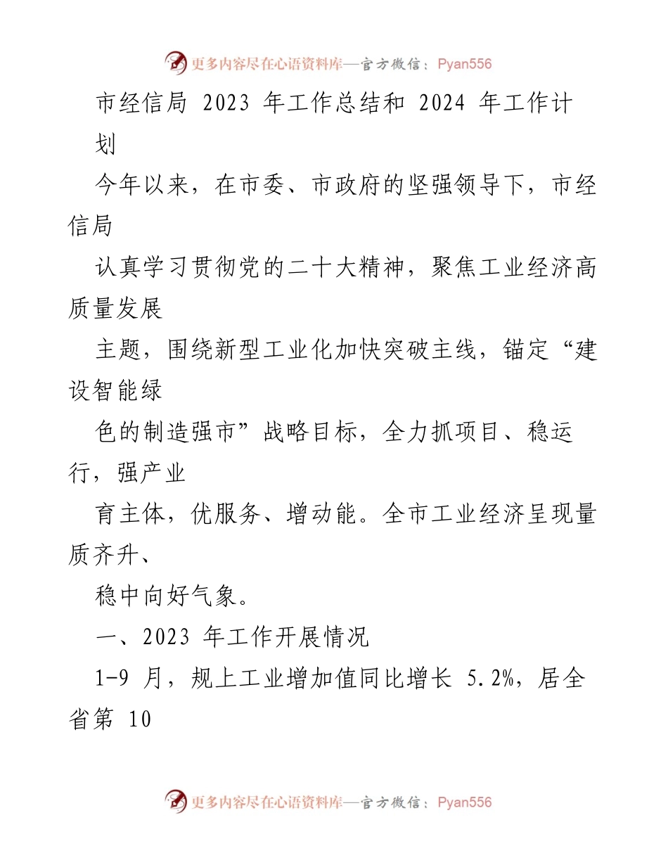 [工作总结] 市经信局 - 2023年工作总结与2024年工作计划_1.docx_第1页