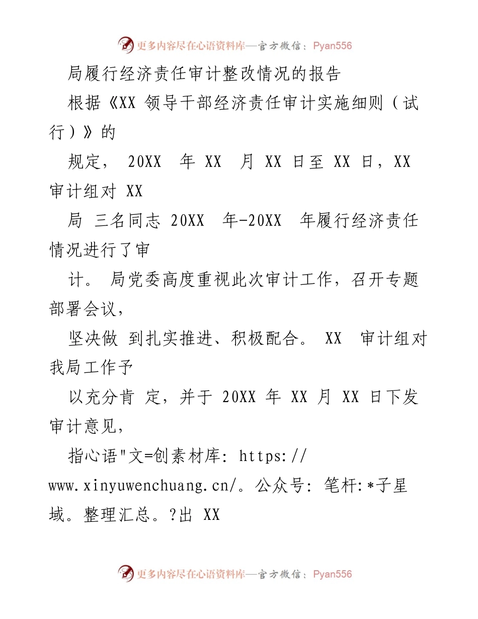 [工作总结] 审计整改 - XX局经济责任审计整改情况报告.docx_第1页