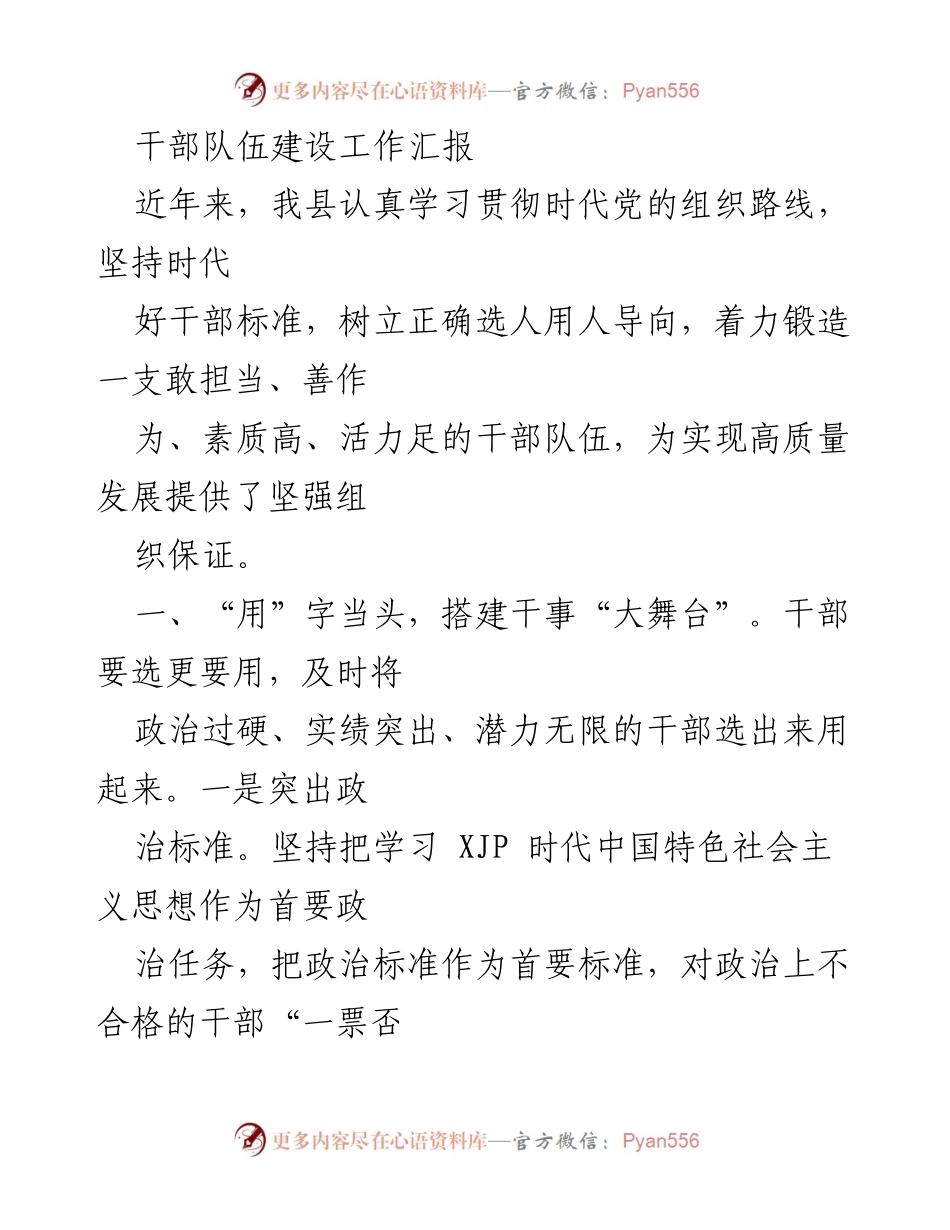 [工作总结] 干部队伍建设 - 提升干部队伍素质，构建高质量发展保障.docx_第1页