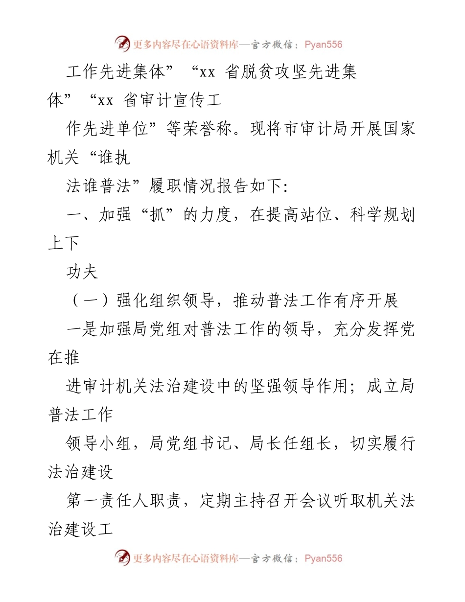 [工作总结] 市审计局 - 市审计局“谁执法谁普法”履职工作报告总结.docx_第2页