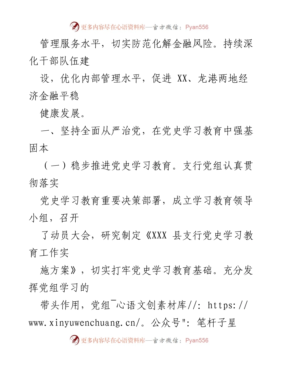 [工作总结] 年度总结 - 2023年度XXX县支行工作总结与党史学习教育推进情况.docx_第2页