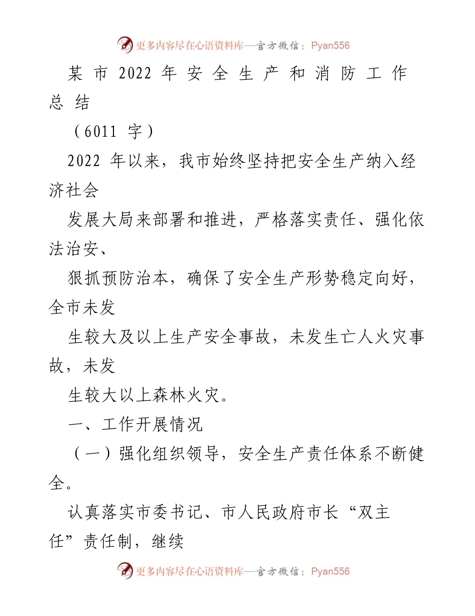 [工作总结] 安全生产与消防工作 - 2022年某市安全生产与消防工作总结.docx_第1页