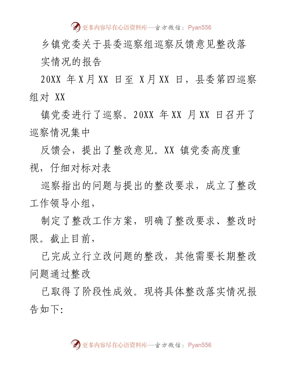[工作总结] 州镇党委 - 州镇党委巡察整改落实情况报告.docx_第1页