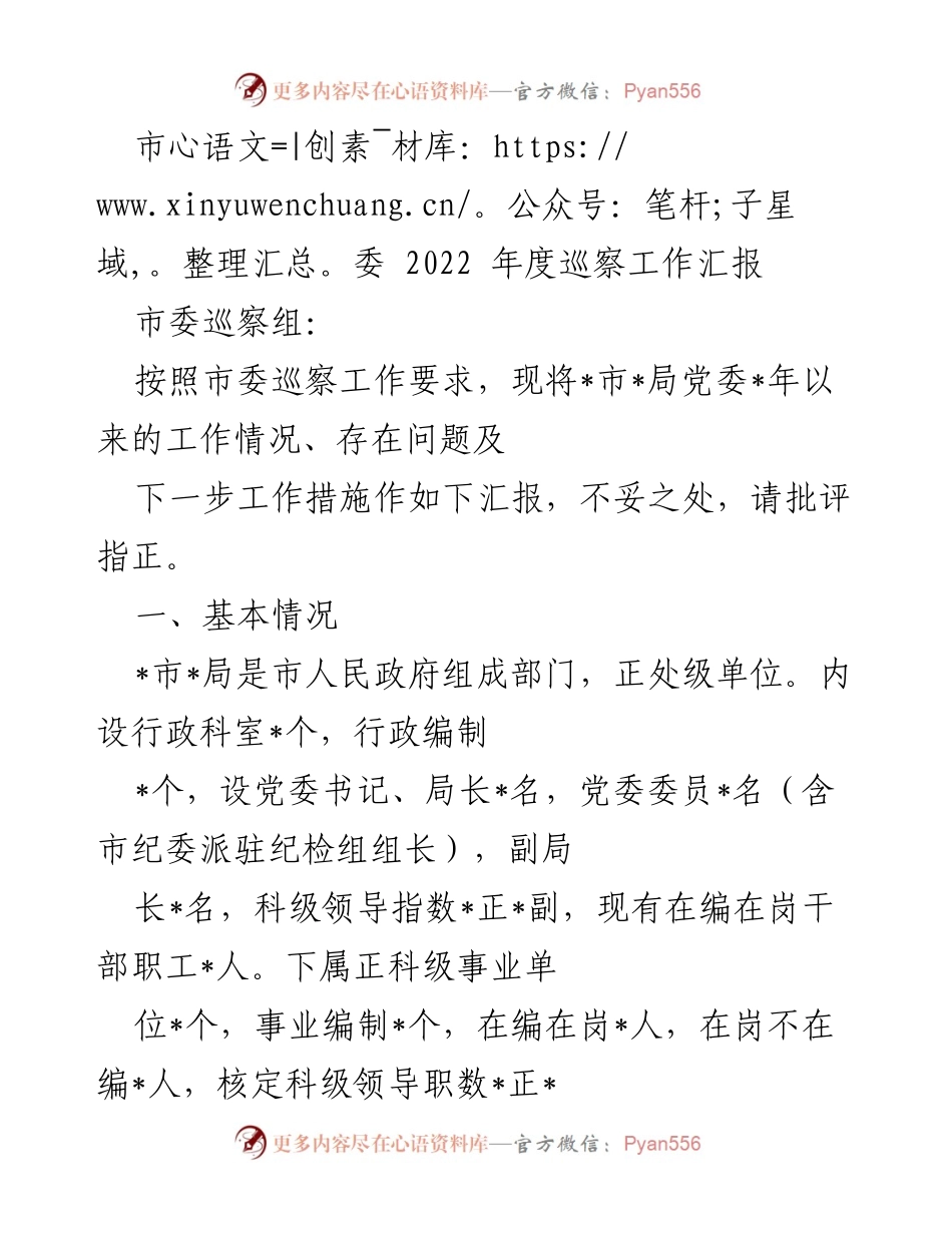 [工作总结] 市委巡察工作 - 2022年度市委巡察工作情况汇报.docx_第1页