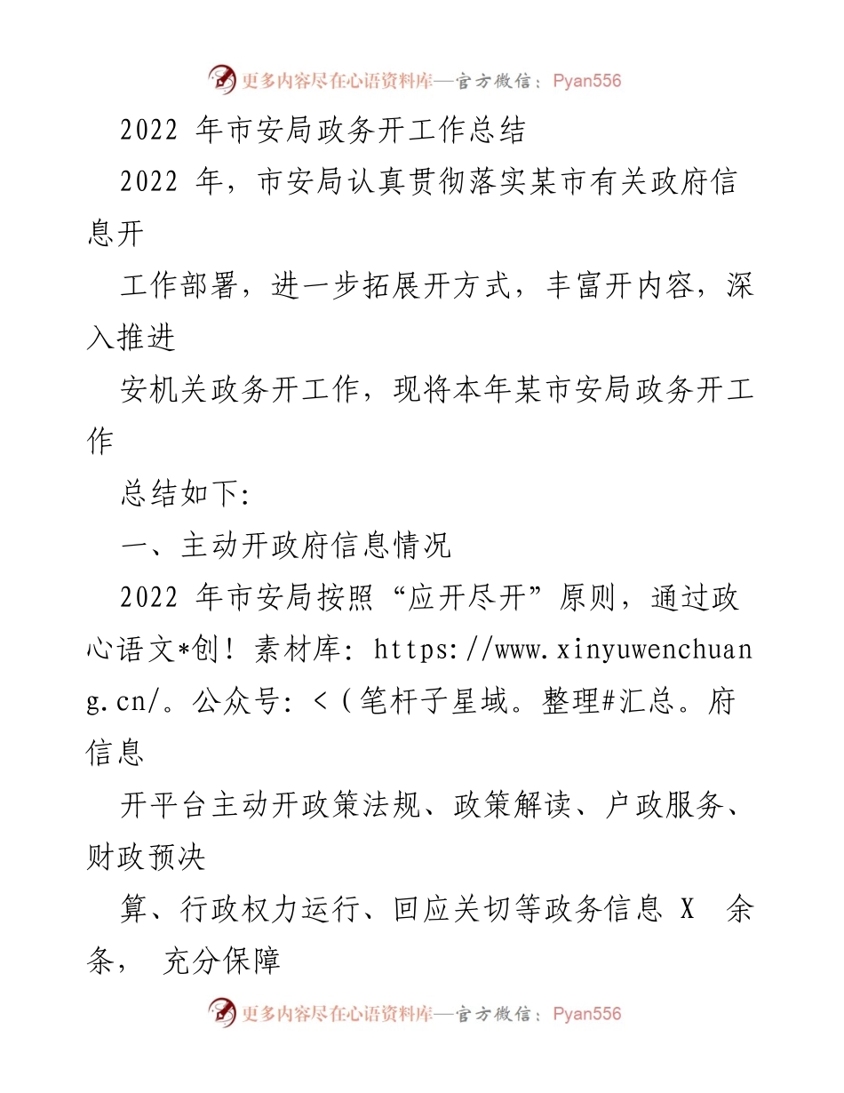 [工作总结] 市安局 - 2022年政务公开工作总结.docx_第1页