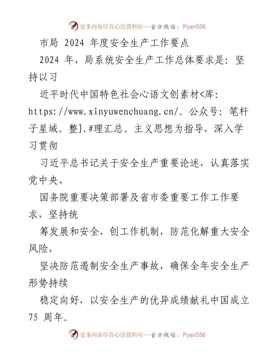 [工作总结] 市局安全生产工作会议 - 2024年度安全生产工作要点总结.docx_第1页