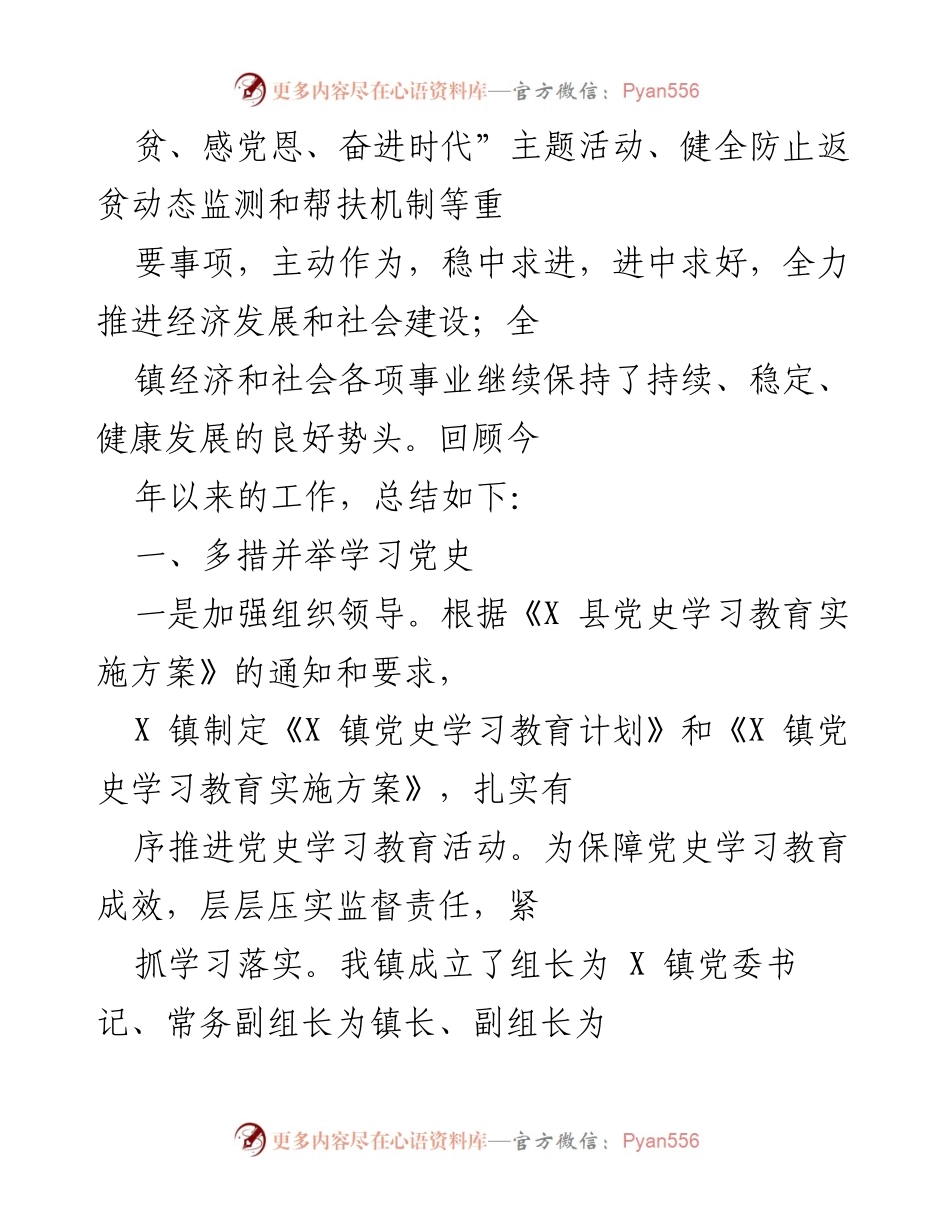 [工作总结] 年度工作总结 - X镇2023年度工作总结与党史学习教育汇报.docx_第2页