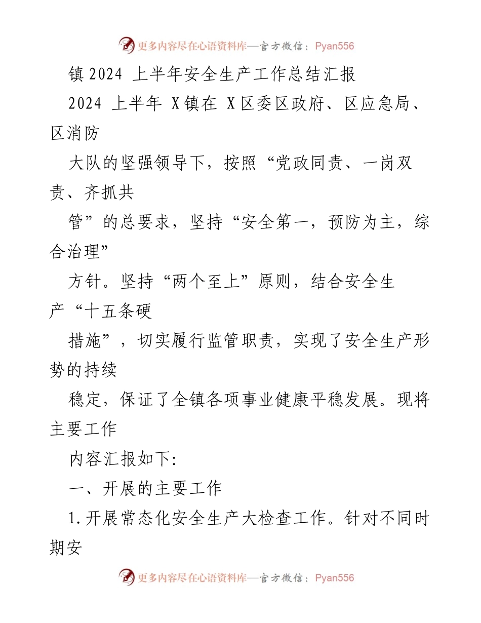 [工作总结] 安全生产 - 2024年上半年安全生产工作总结汇报.docx_第1页