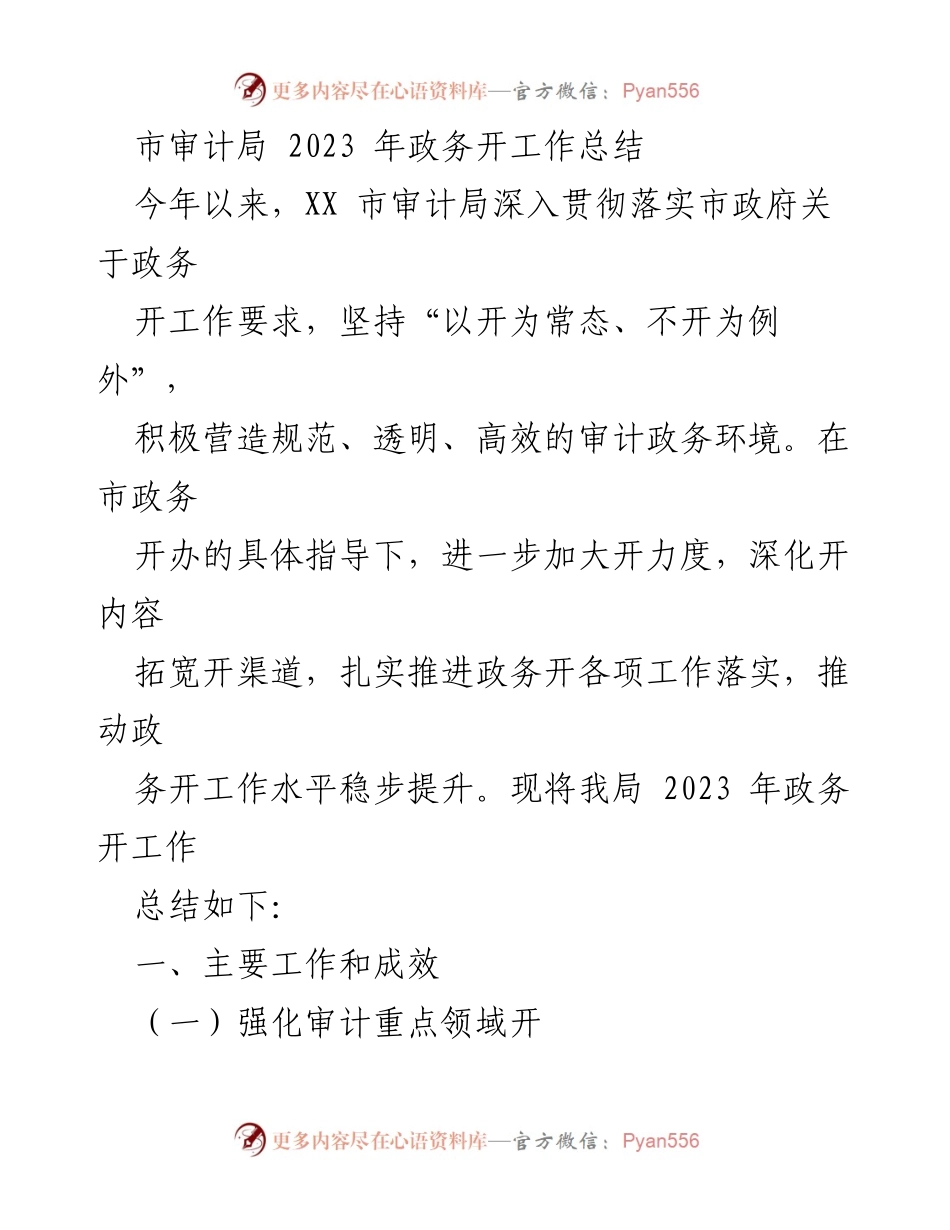 [工作总结] 市审计局 - 2023年政务公开工作总结报告_1.docx_第1页