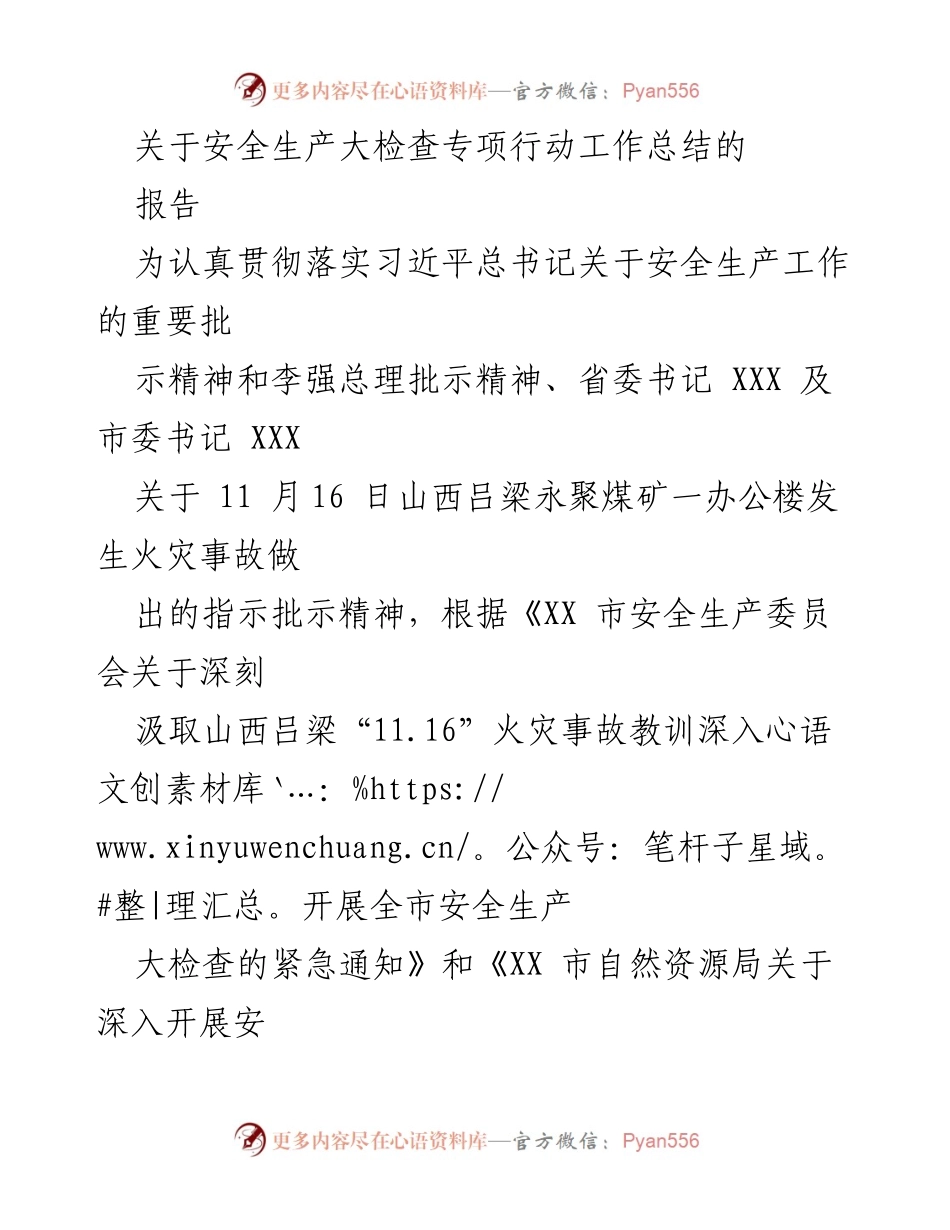 [工作总结] 安全生产大检查 - 非煤矿山安全生产大检查专项行动工作总结报告.docx_第1页