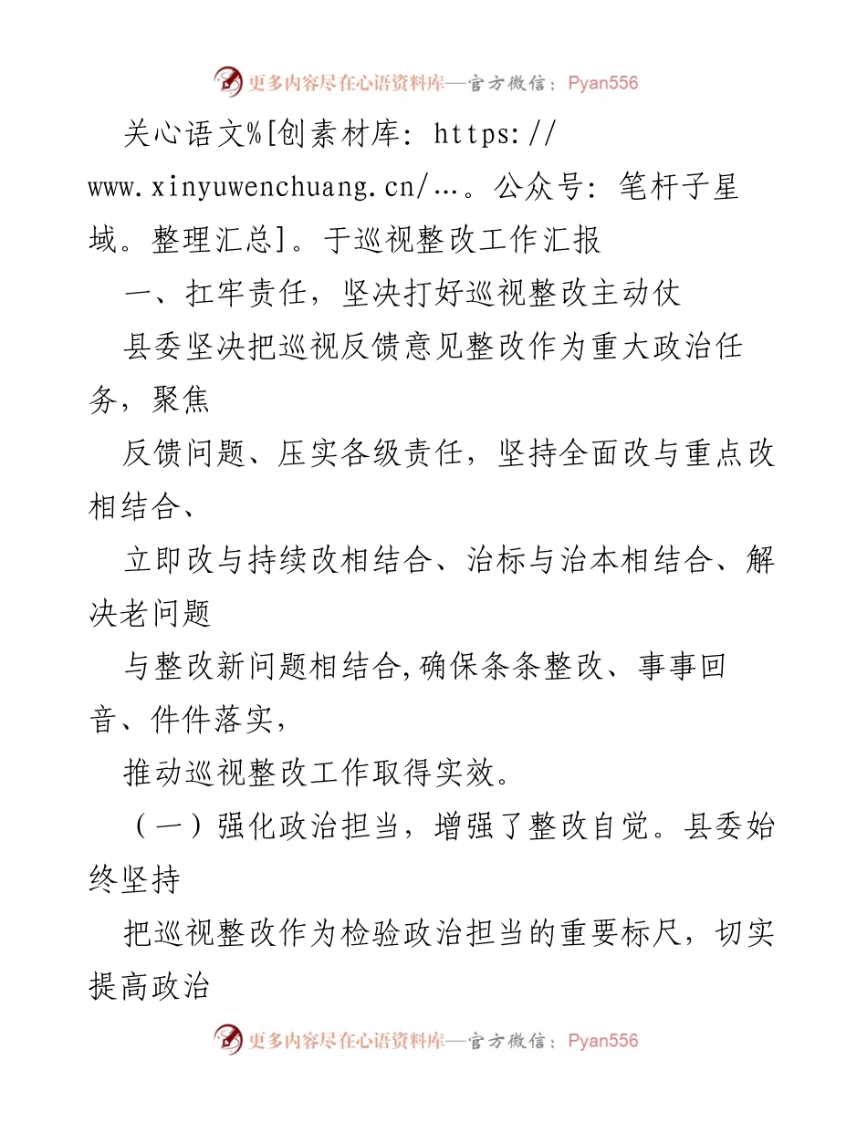 [工作总结] 巡视整改工作 - 巡视整改工作落实情况汇报.docx_第1页