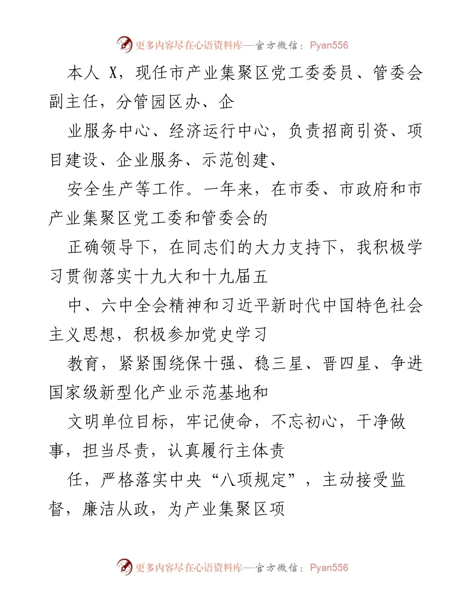 [工作总结] 年度工作总结 - 加强党风廉政建设，推动产业集聚区发展.docx_第1页