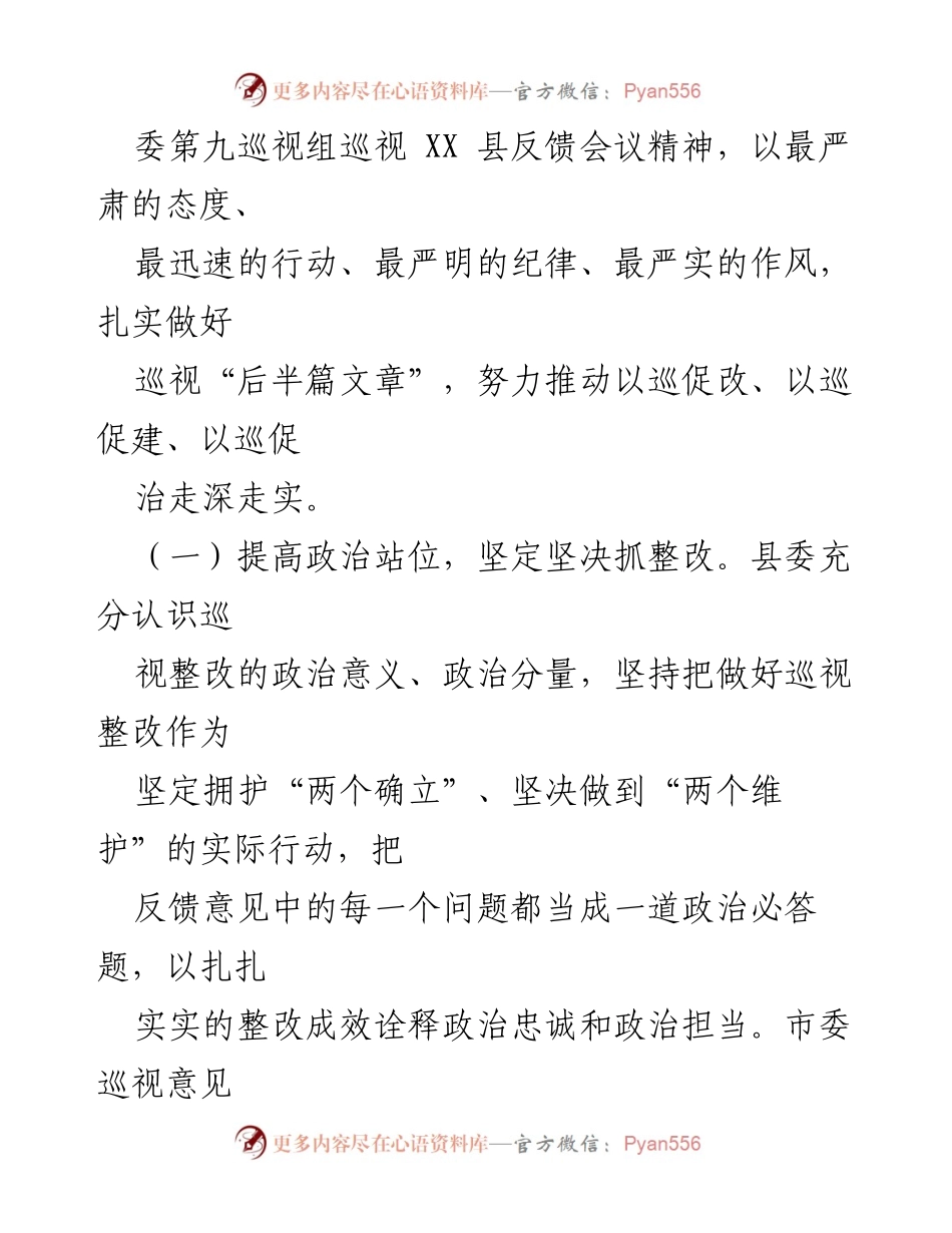 [工作总结] 巡视整改 - XX县委巡视整改进展情况报告.docx_第2页