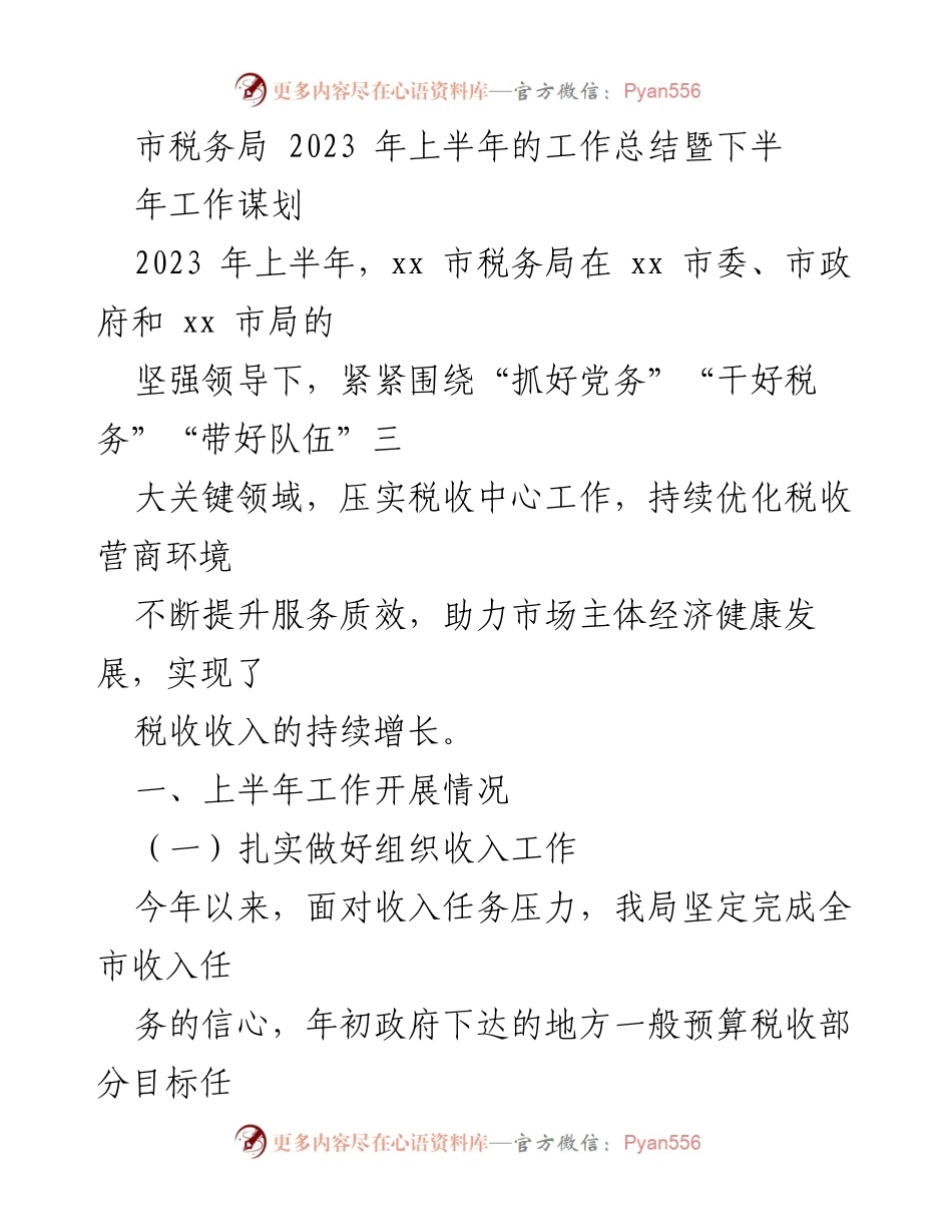 [工作总结] 市税务局 - 2023年上半年工作总结与下半年工作谋划.docx_第1页
