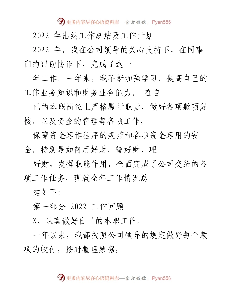 [工作总结] 年度总结 - 2022年出纳工作总结与未来计划.docx_第1页