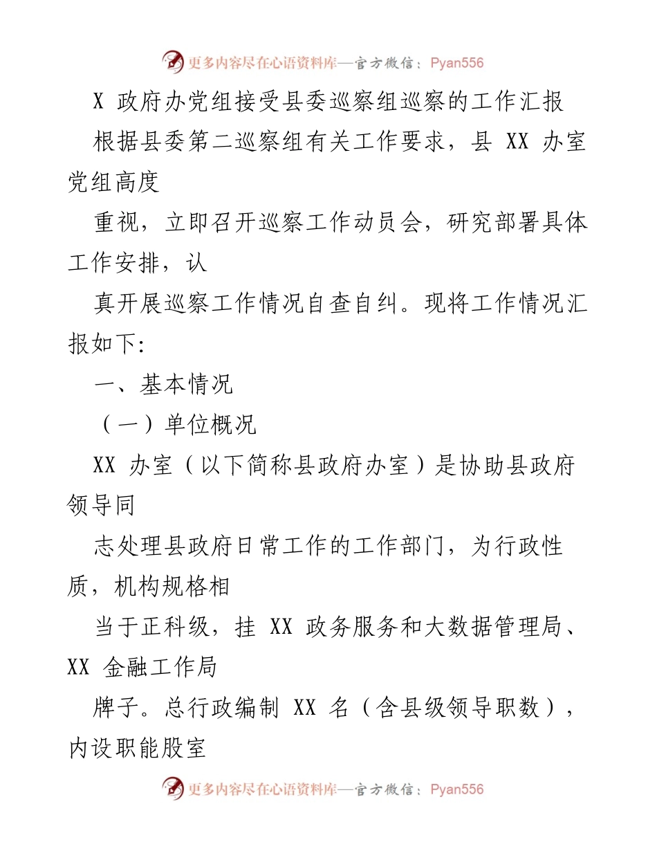 [工作总结] 巡察工作 - 县政府办党组巡察工作情况汇报.docx_第1页