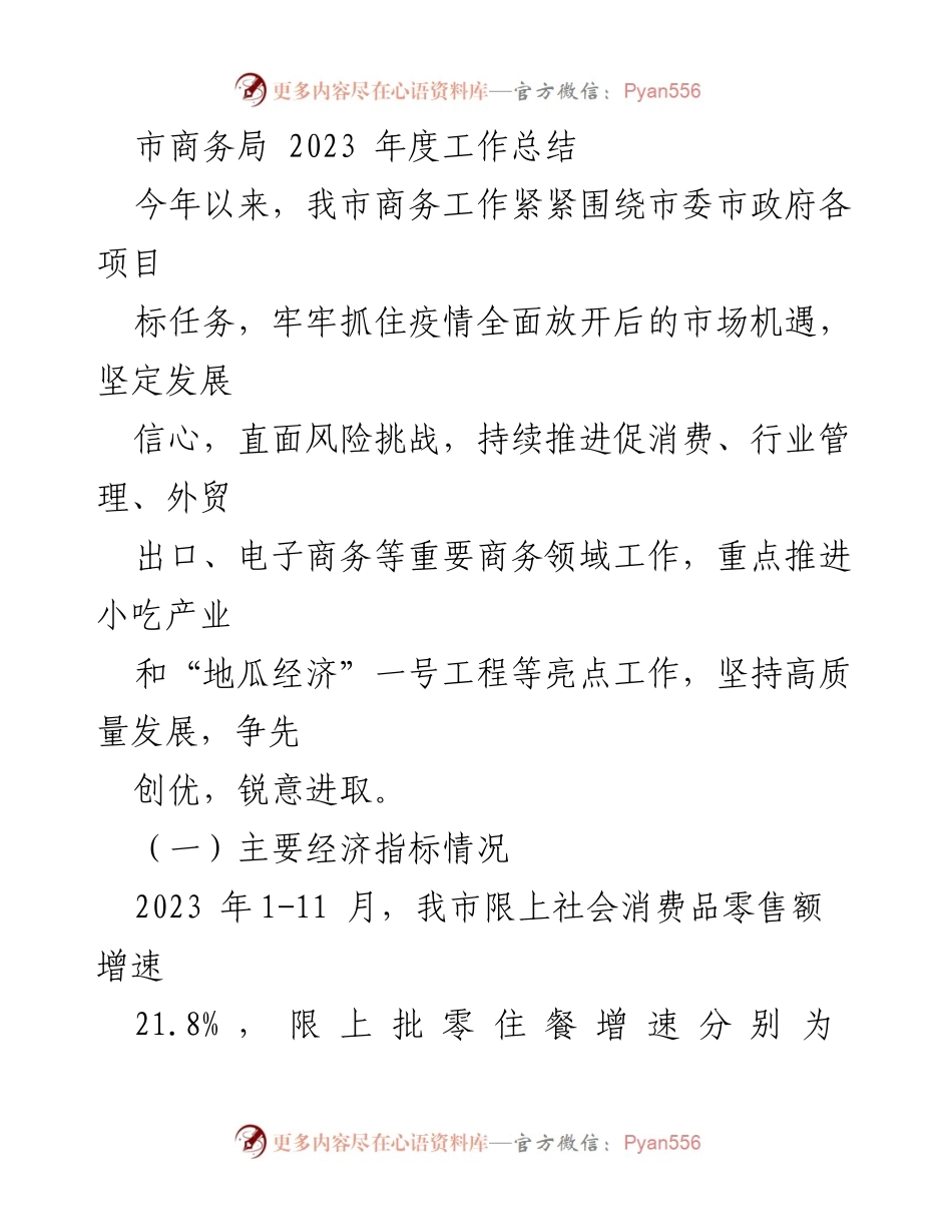 [工作总结] 市商务局 - 2023年度商务工作总结与成效分析_1.docx_第1页