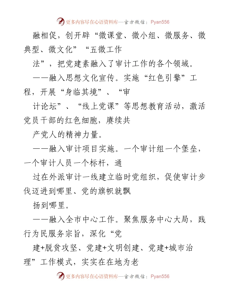 [工作总结] 市审计局 - 党建品牌创建工作经验分享：党旗辉映审计红.docx_第2页