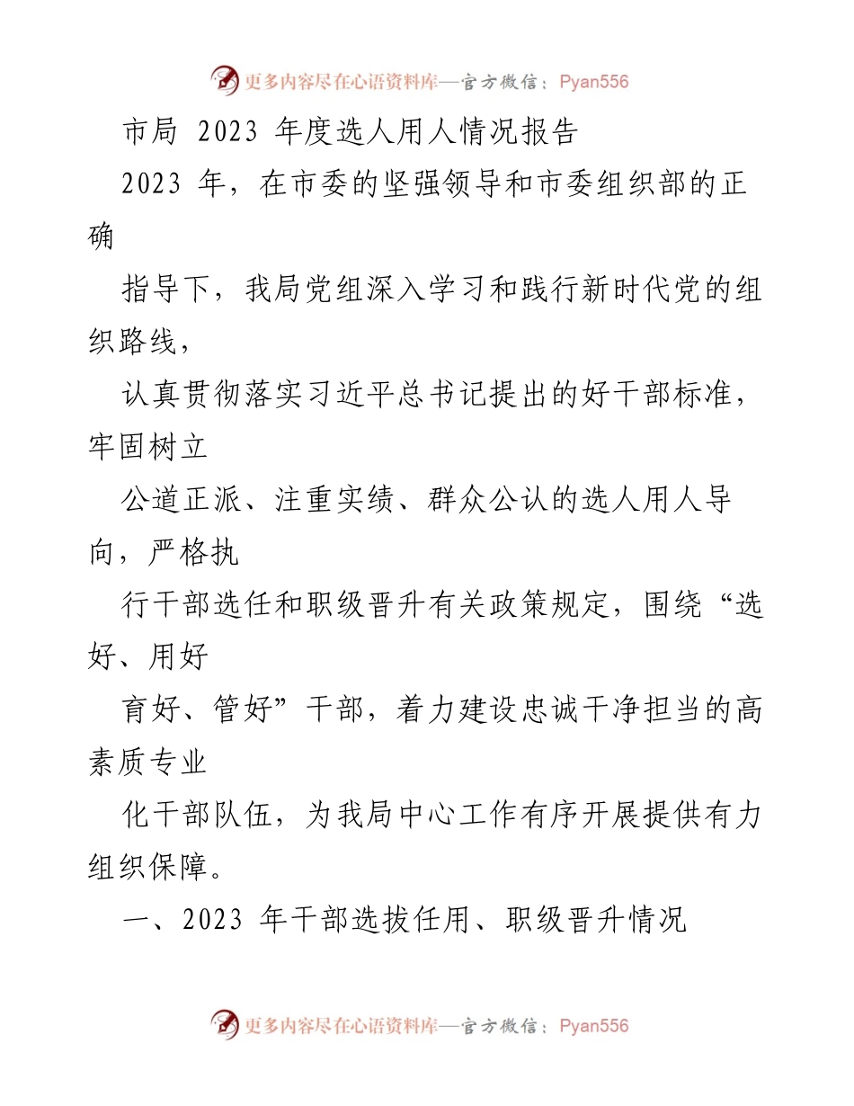 [工作总结] 市局 - 2023年度选人用人情况报告_2.docx_第1页