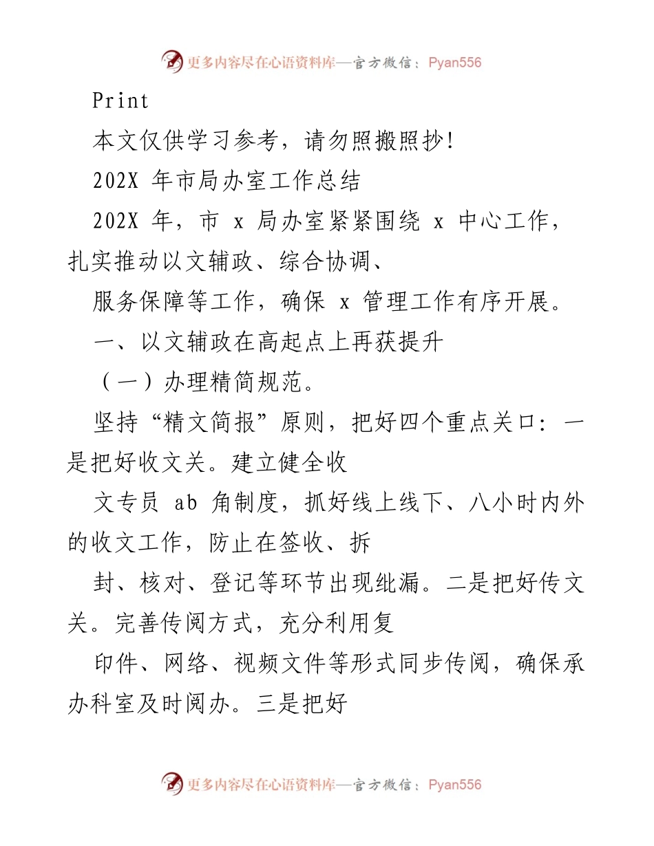 [工作总结] 市局办室 - 202X年市局办室工作总结与提升措施.docx_第1页