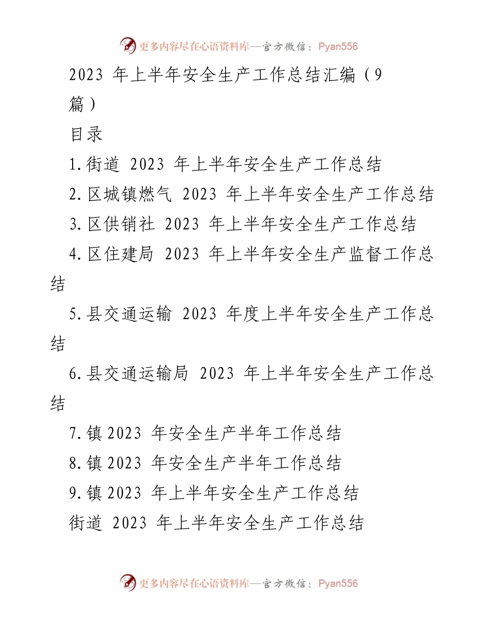 [工作总结] 安全生产 - 2023年上半年安全生产工作总结汇编.docx_第1页