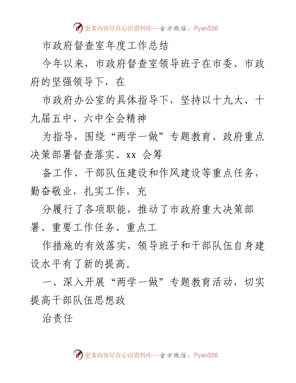 [工作总结] 市政府督查室 - 市政府督查室年度工作总结与成效分析.docx_第1页