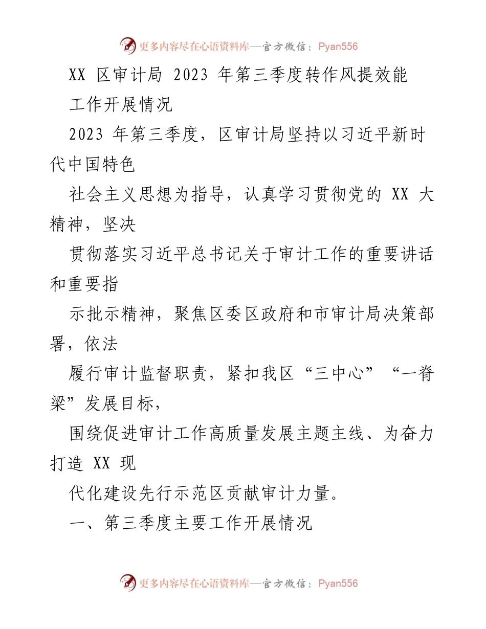 [工作总结] 审计局 - 2023年第三季度审计工作开展情况总结.docx_第1页