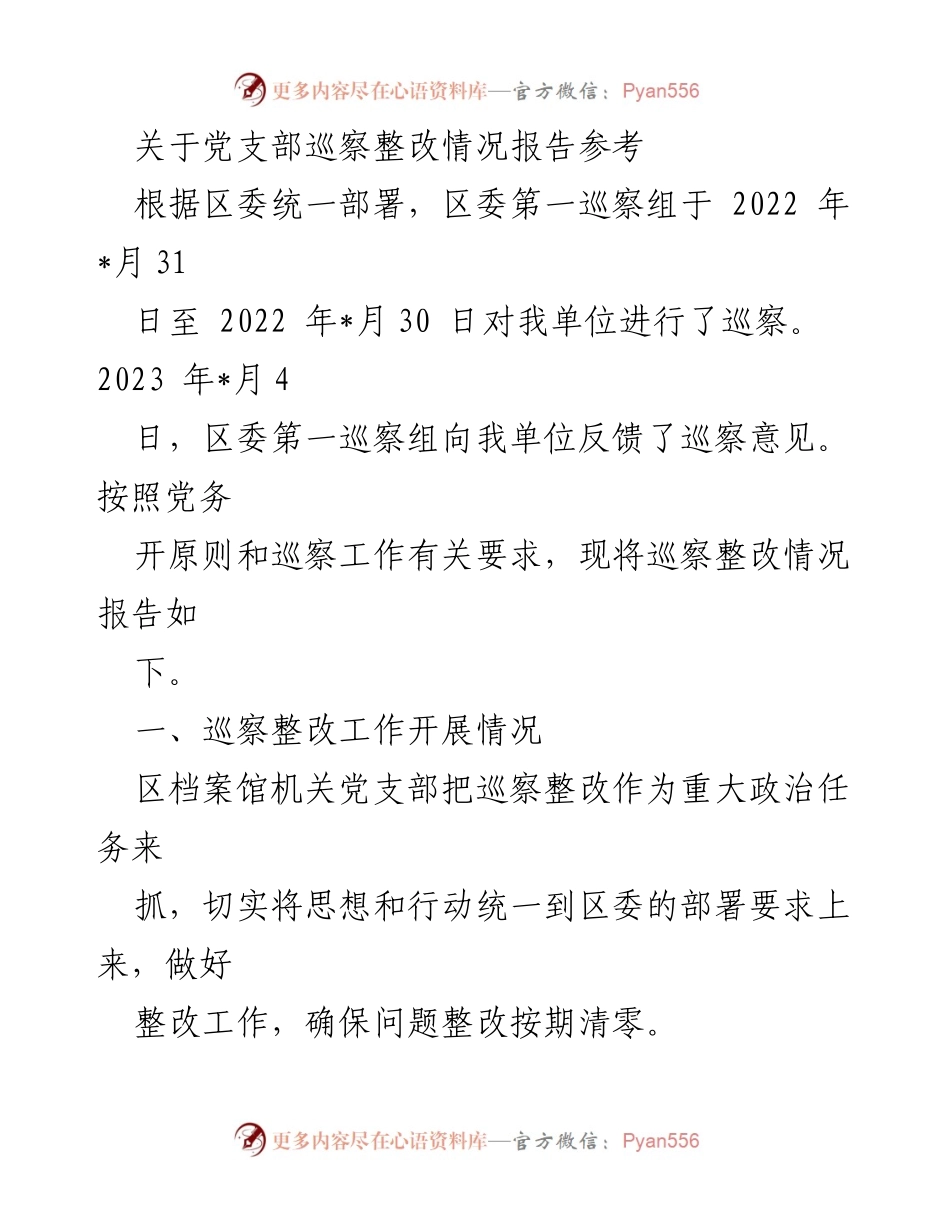 [工作总结] 巡察整改 - 党支部巡察整改情况总结报告.docx_第1页