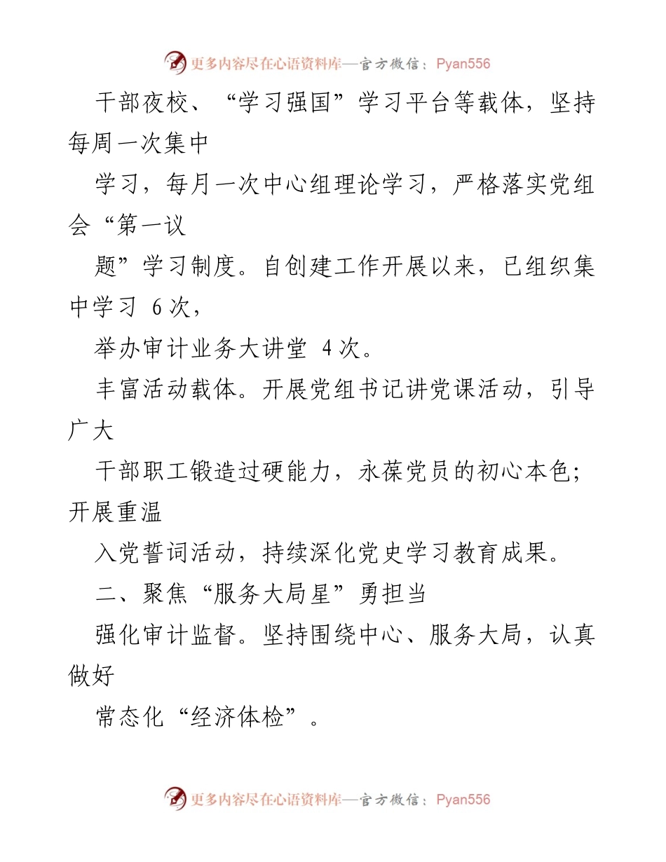 [工作总结] 审计局 - “五星”党组织创建工作进展报告.docx_第2页