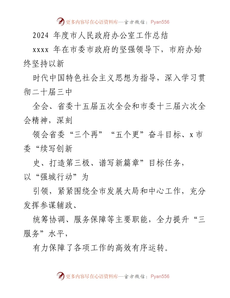 [工作总结] 市人民政府办公室 - 2024年度市人民政府办公室工作总结报告.docx_第1页