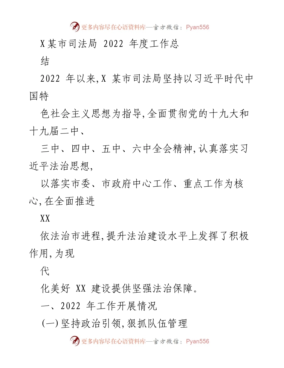 [工作总结] 年度工作总结 - X某市司法局2022年度工作总结报告.docx_第1页