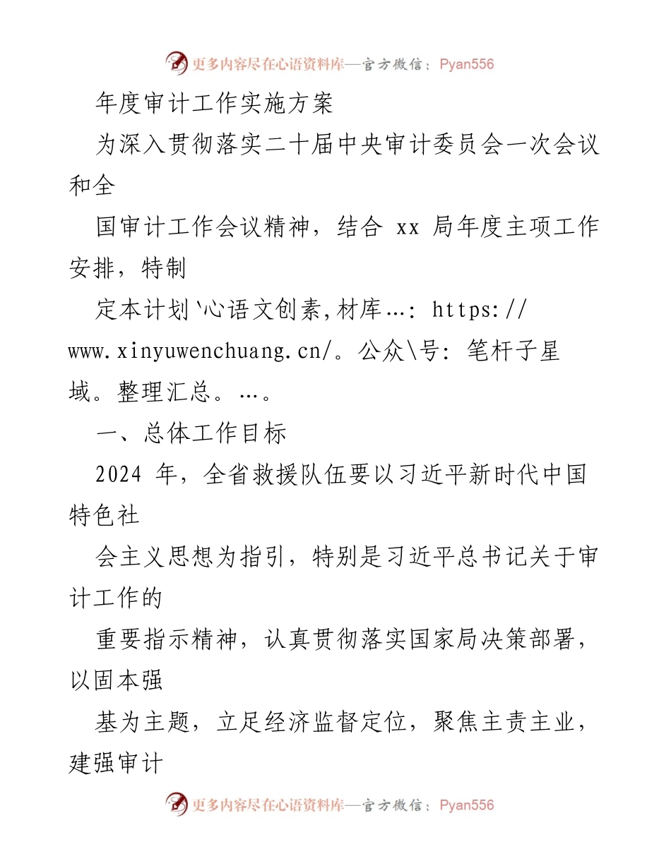 [工作总结] 年度审计工作会议 - 2024年度审计工作实施方案.docx_第1页