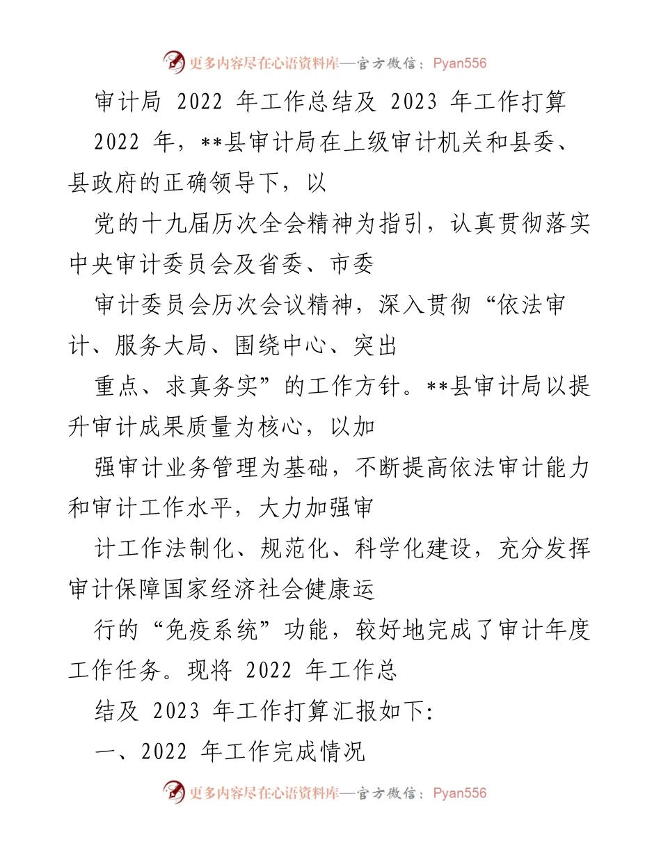 [工作总结] 审计局 - 2022年工作总结及2023年工作打算.docx_第1页