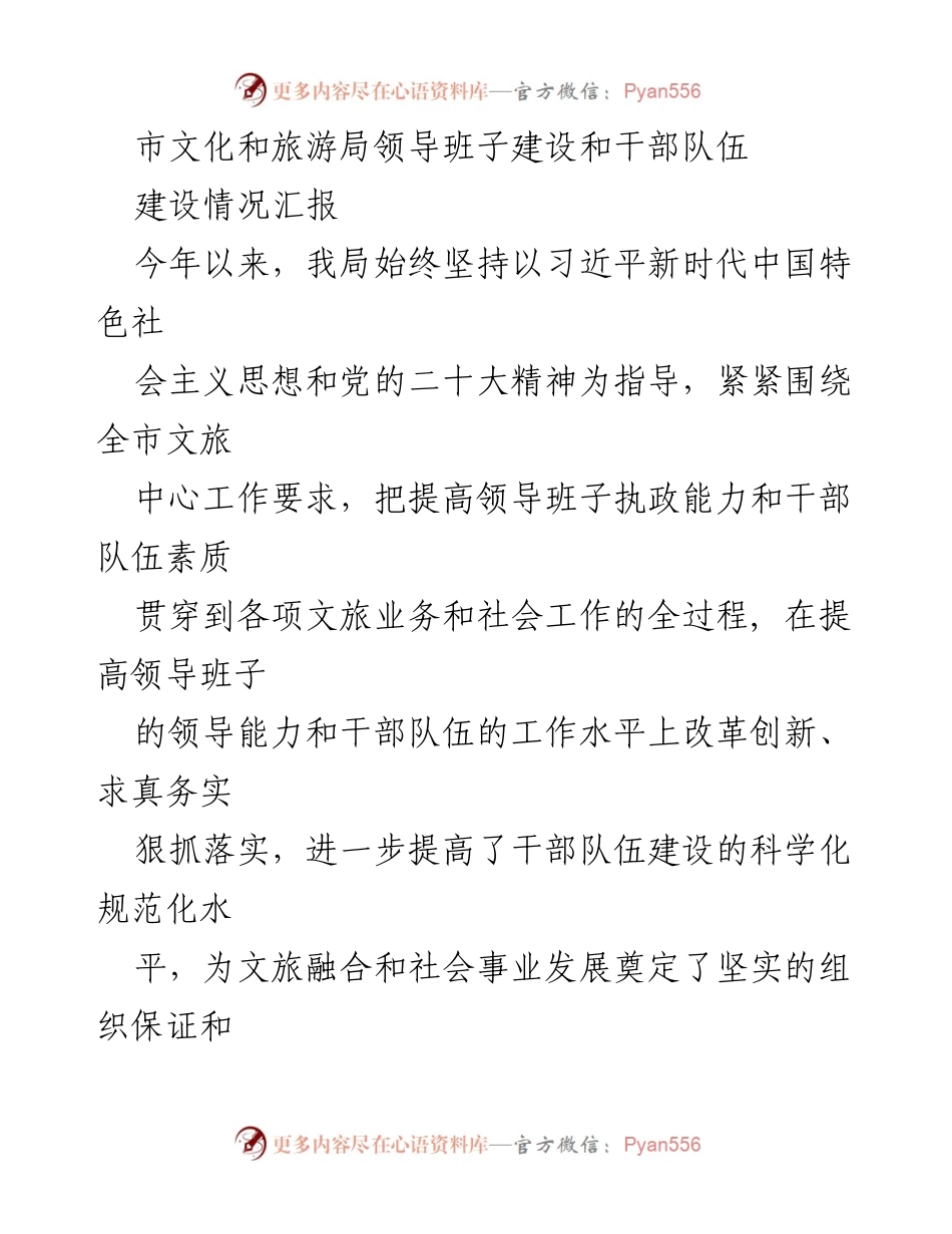 [工作总结] 市文化和旅游局 - 领导班子与干部队伍建设情况汇报_2.docx_第1页